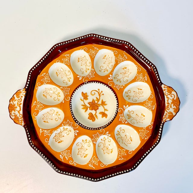 1980s Vintage Boho Chic Arts & Crafts Rustic European Deviled Egg Serving Plate, Easter. For Sale - Image 12 of 14