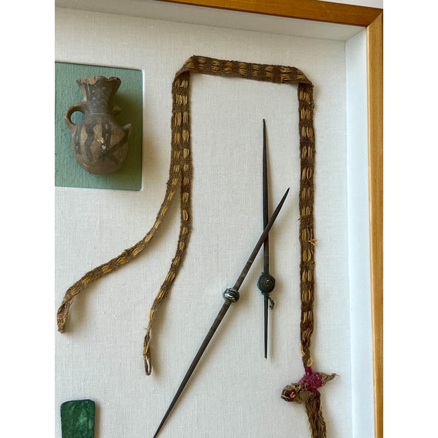 Antique Framed Shadowbox of Pre-Columbian Style Coastal Peruvian Artifacts For Sale - Image 9 of 13