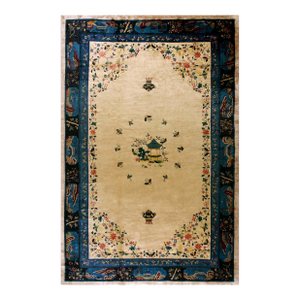 1920s Beige Floral Modern Antique Chinese Peking Rug 10' X 15' 6'' Handknotted Wool Carpet