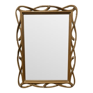 Italian Faux Bois Wall Mirror With Carved Wood Frame, Rustic Style For Sale