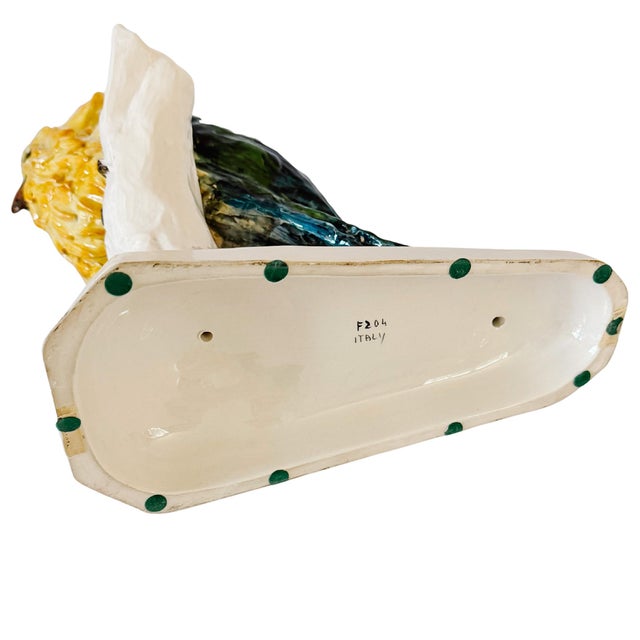 Vintage Large Italian Majolica Ceramic Cockatoo Parrot Sculpture For Sale - Image 14 of 17