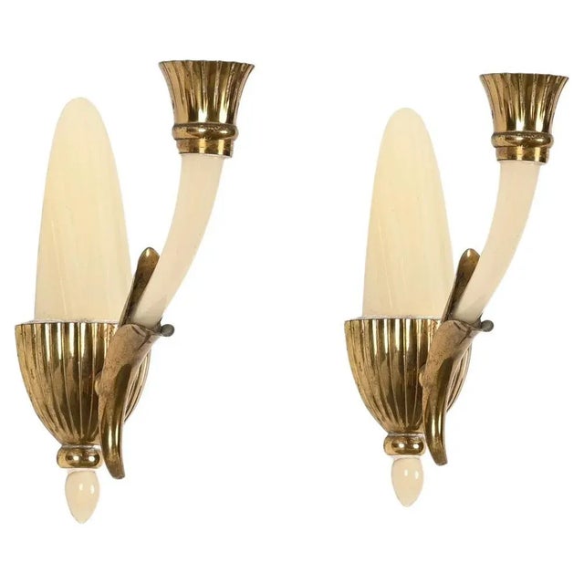 Italian Sconces in Ivory Murano Glass and Brass by Ulrich, Italy, 1940s, Set of 2 For Sale - Image 12 of 12