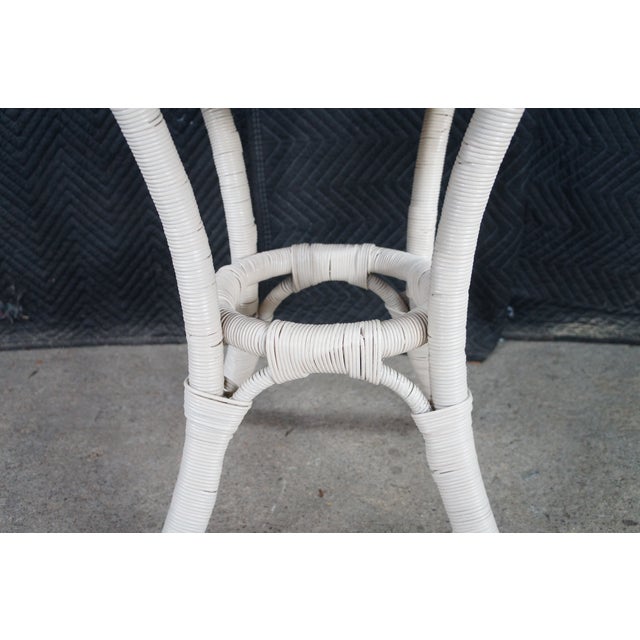 Vintage Boho Chic White Wicker Bamboo Rattan Round Pedestal Table Stand For Sale - Image 4 of 11