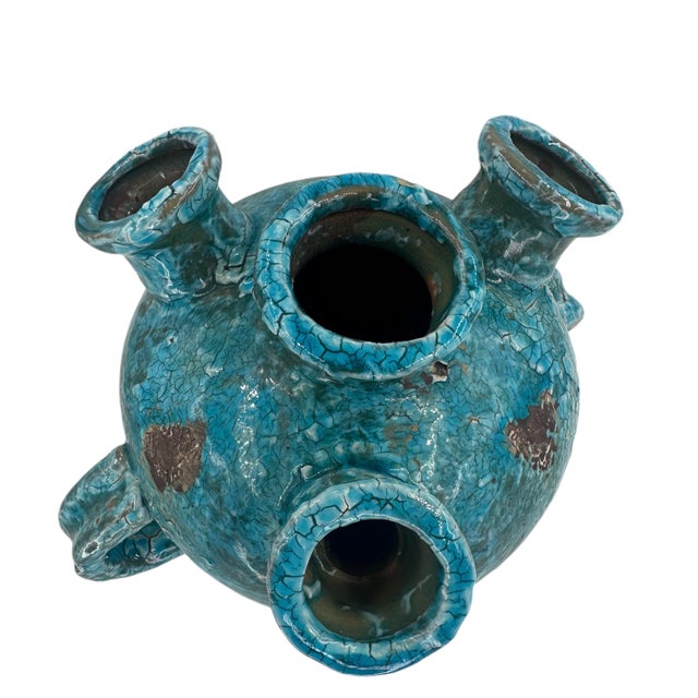 Gemstone 1950s Turquoise Cerulean Brutalist Vase For Sale - Image 7 of 12