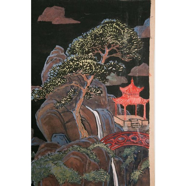 Wallpaper design. Watercolor painting on paper representing a Chinese landscape, France, Art Deco, 1920s. Dim: 49.5 x...