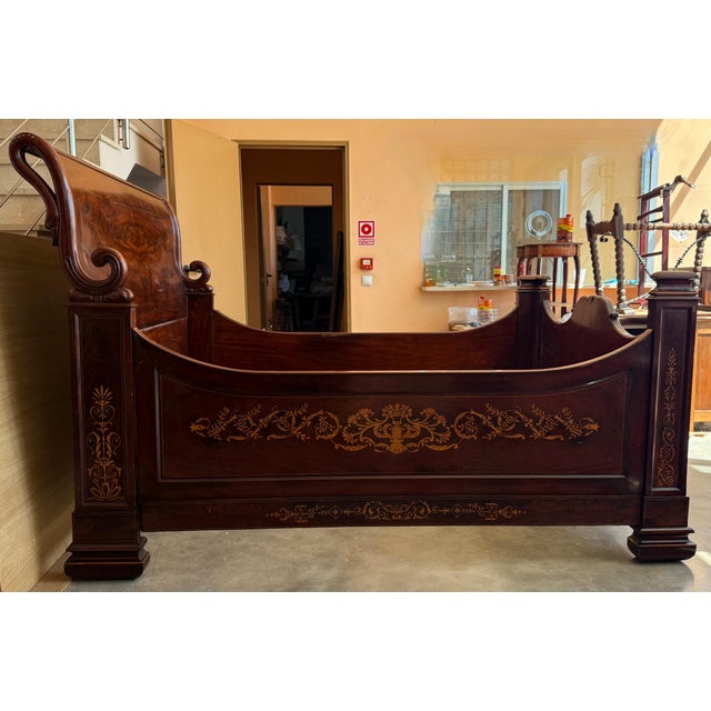 Brown 19th Century Italian Carved Inlaid Mahogany Burl Full Bed For Sale - Image 8 of 18