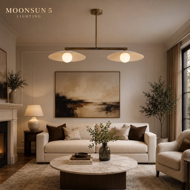 Double Dome Linear Chandelier, Antique Brass Dining Room Light, Mid Century Kitchen Island Pendant, Modern Boho Ceiling Fixture, G9 Light For Sale - Image 11 of 12
