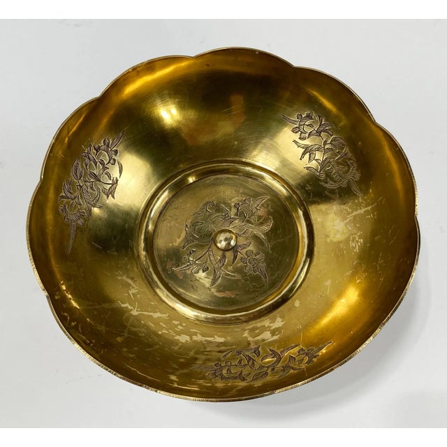 Metal Vintage Scalloped Brass Compote on Pedestal For Sale - Image 7 of 7