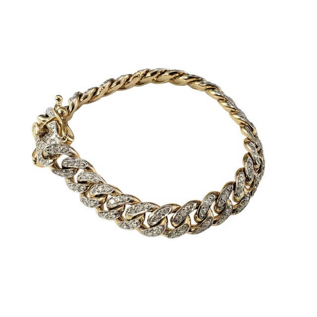 Contemporary Late 20th Century 14k Yellow Gold and Diamond Heavy Curb Link Bracelet For Sale - Image 3 of 9