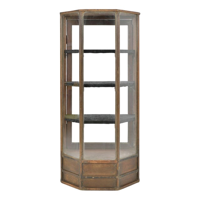 Polygonal Wood and Glass Display Case For Sale