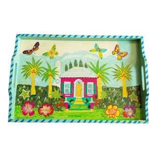 Vintage Barbara Finshess Handpainted Artisan Island Tray For Sale