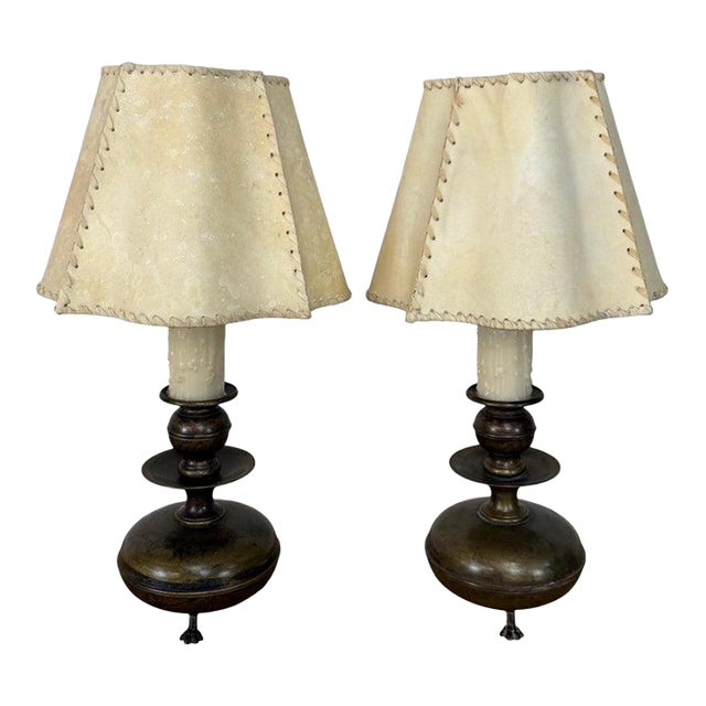 Mid 20th Century English Brass Table Lamps - Lion Paw Feet With Original Shades - a Pair For Sale