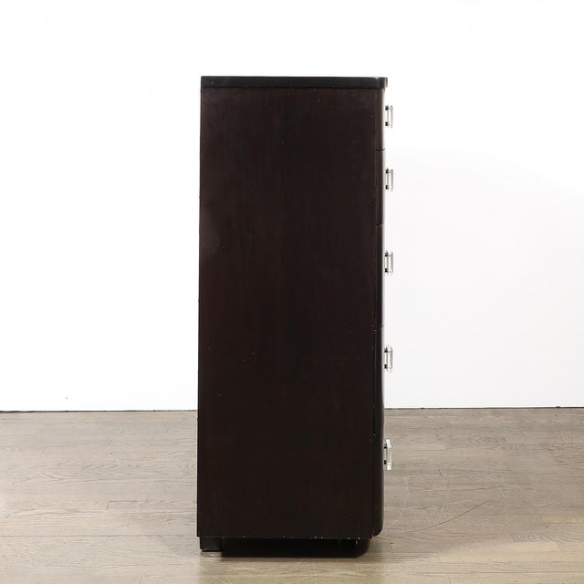 Art Deco Ebonized Walnut High Chest With Molded Lucite Pulls For Sale - Image 11 of 12
