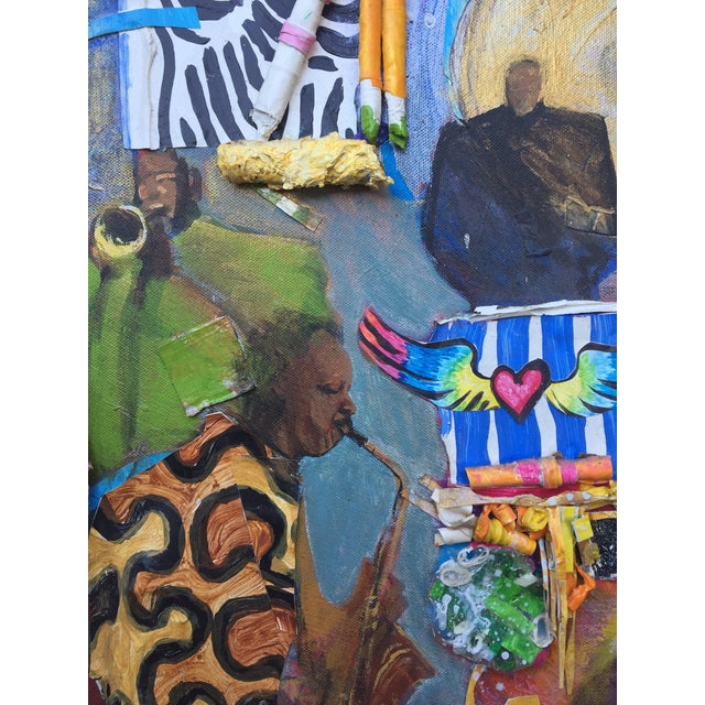 1990s Framed Jazz Musician Painting by Pashyanti Carole Hand For Sale - Image 4 of 7
