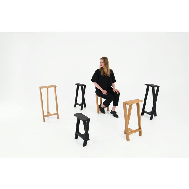 Medium Pausa Oak Stool by Pierre-Emmanuel Vandeputte, Set of 4 For Sale - Image 11 of 18