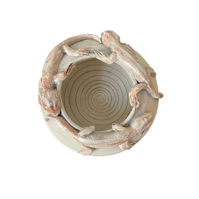Mid 20th Century Mid 20th Century Artisan Sculpted Ceramic Pottery Lizard Motif Bowl, Signed For Sale - Image 5 of 10