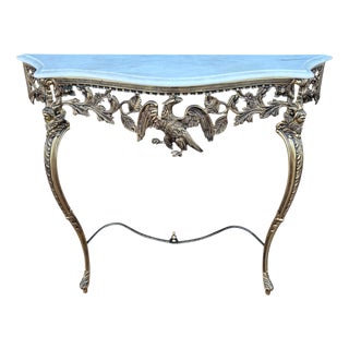 Neoclassical Gilt Bronze and Marble Console Table with Eagle, 1940s For Sale