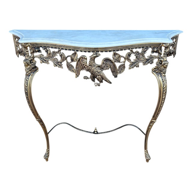 Neoclassical Gilt Bronze and Marble Console Table with Eagle, 1940s For Sale