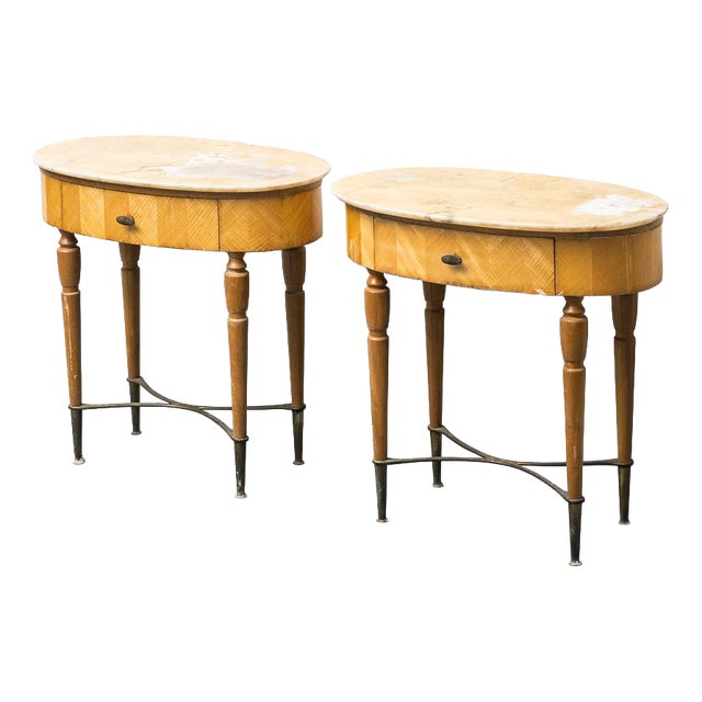 Bedside Tables in Wood, Marble and Brass, 1950s, Set of 2 For Sale