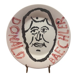 Early 2000s Donald Baechler Original Hand-Painted Ceramic Portrait Plate For Sale