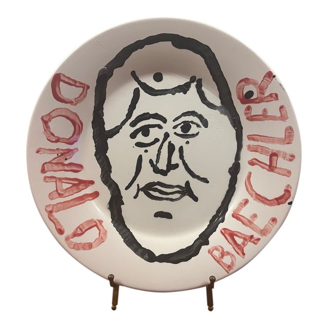 Early 2000s Donald Baechler Original Hand-Painted Ceramic Portrait Plate For Sale