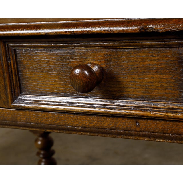 English 19th Century Oak Side Table with Carved Bobbin Legs and Single Drawer For Sale - Image 10 of 12