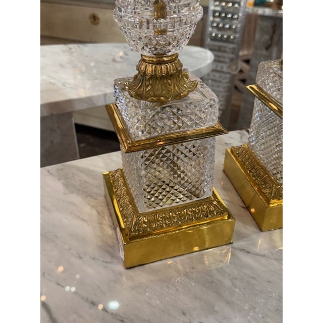 Traditional Early 20th Century Baccarat Manner Crystal and Bronze Lamps For Sale - Image 3 of 7