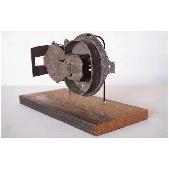 Traditional Early Continental Hand Forged and Chased Iron Cabinet Lock on Stand For Sale - Image 3 of 7