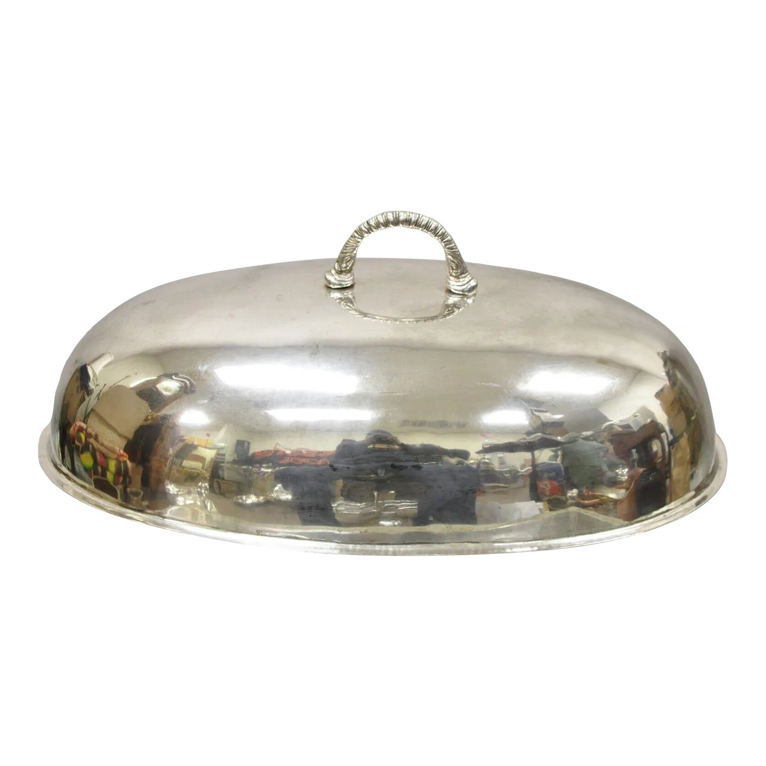 Large Vintage Oval Modern Silver Plated Food Serving Dish Dome Cover