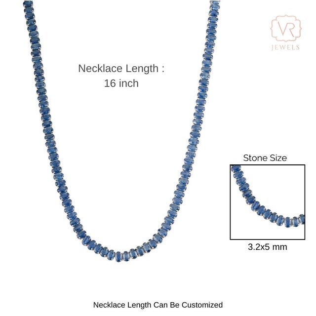 Modern Luxe 34.91ct Blue Sapphire Tennis Necklace in 14k White Gold- 16 Inches For Sale - Image 11 of 15