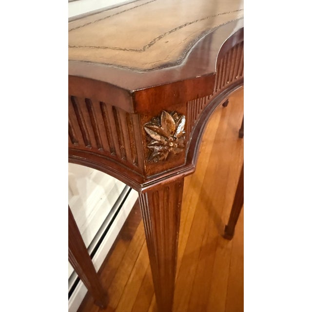Traditional Maitland Smith Leather-Top Mahogany Adam Style Console Table — 60” For Sale - Image 3 of 16