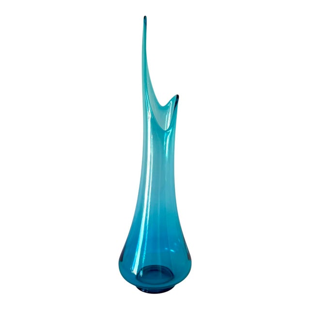 Turquoise Vintage Mid Century Modern MCM Swung Glass Vase, Turquoise Peacock Blue, 24" Le Smith For Sale - Image 8 of 12