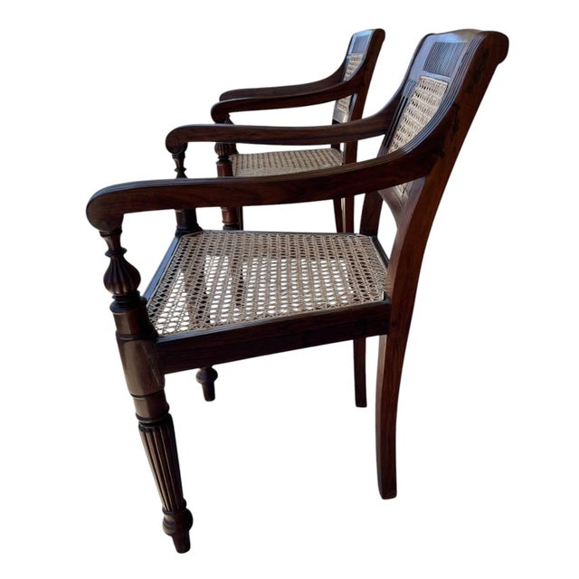 Mid 19th Century 19th Century Pair of Anglo Indian Hand Carved Padouk Armchairs For Sale - Image 5 of 15