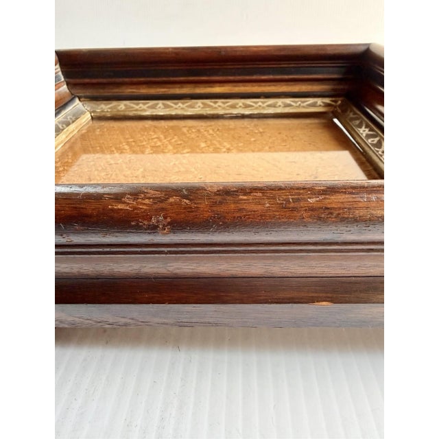 Antique Deep Dark Wood Picture Frame With Gold Detail, Wood Back 12x14” For Sale - Image 10 of 13