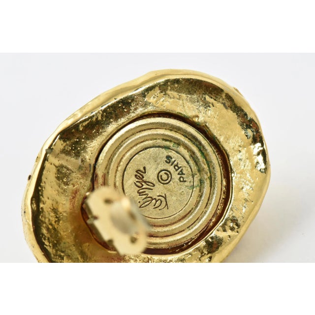 1980s Kalinger Paris Gold Crystal Statement Earrings - 2 Pieces For Sale - Image 4 of 5