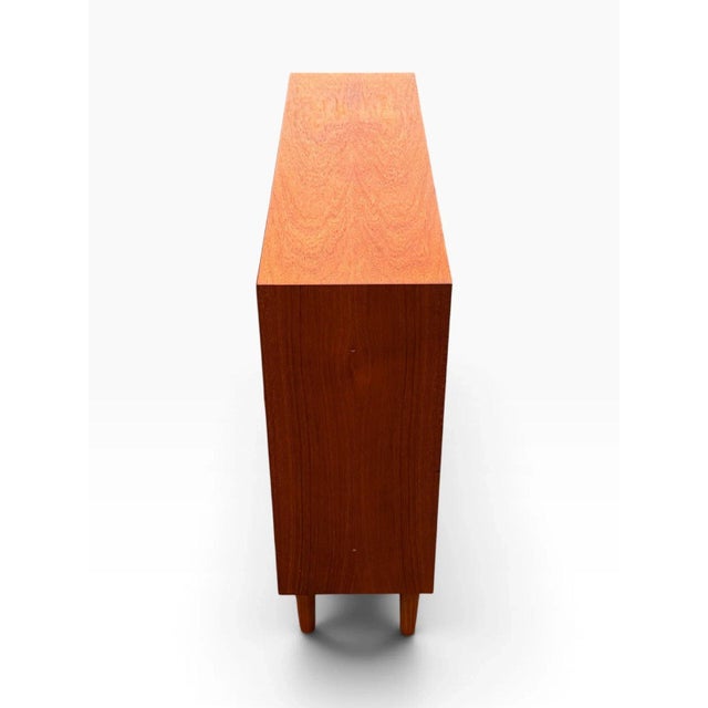 Mid-Century Danish Modern Teak Bookcase Cabinet by Hjørnebo | Sliding Doors & Open Shelf For Sale - Image 9 of 10