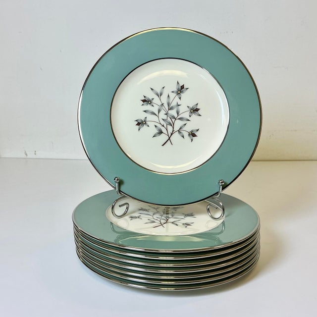 Teal 1970s Vintage Hollywood Regency Art Nouveau Lenox Kingsley China Dinnerware - (8) 5 Pc Place Settings - 40 pcs For Sale - Image 8 of 17