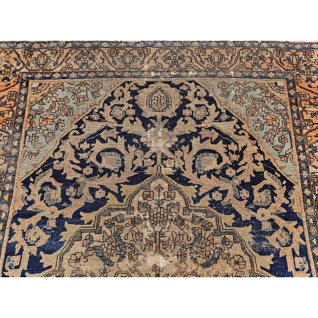 19th Century Persian Farahan Sarouk Rug, Hand-Knotted Wool, Floral Medallion Pattern, Ivory & Navy, 5x6 For Sale - Image 11 of 18