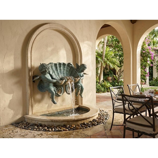 Vintage Bronze Wall Fountain With Cherubs and Scallop Shell For Sale - Image 10 of 12