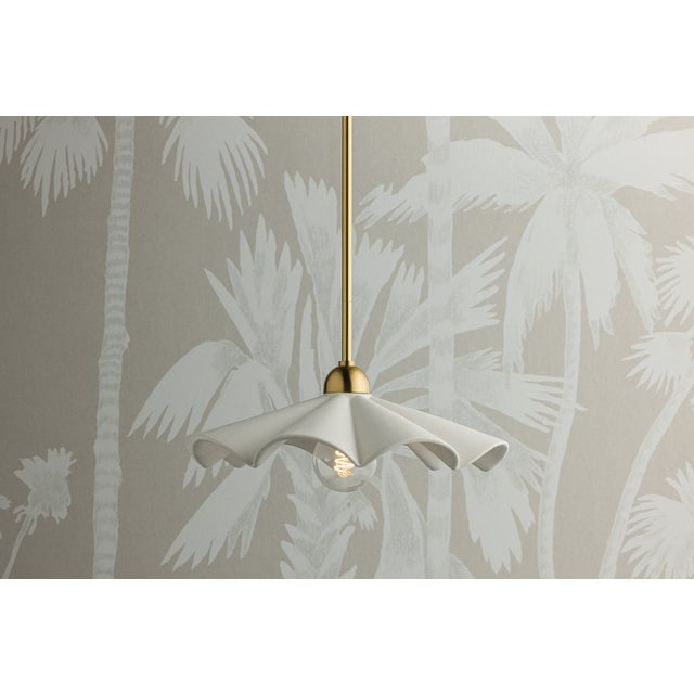 Mitzi Maisie 16 in. 1 Light Pendant in Aged Brass and Ceramic Rough Texture White Finish For Sale - Image 14 of 15