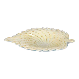 1970s Murano Sommerso Venini Style Triple Cased White Beige Gold Dust Glass Bowl Italy