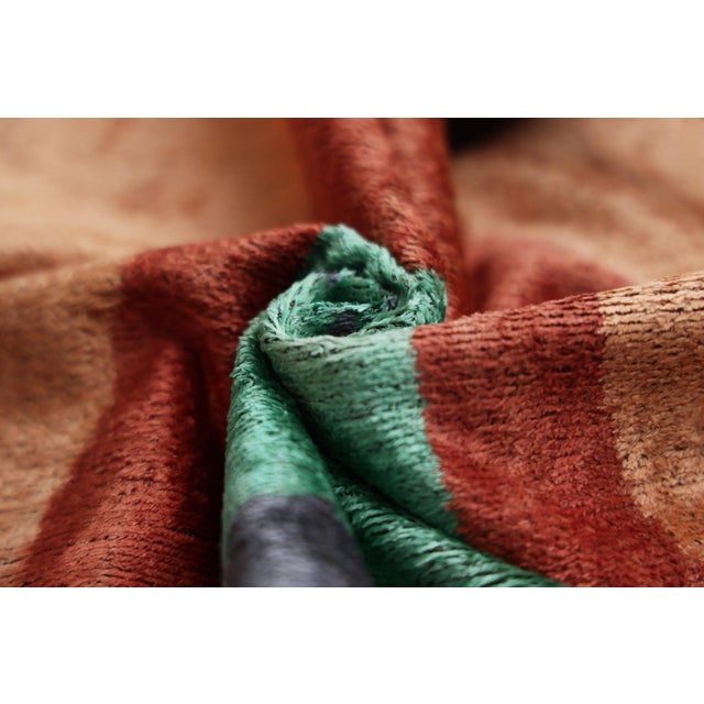 Hand-Knotted Abstract Arch Silk Velvet Pillow - 20x20 Rust & Mint For Sale In San Francisco - Image 6 of 8