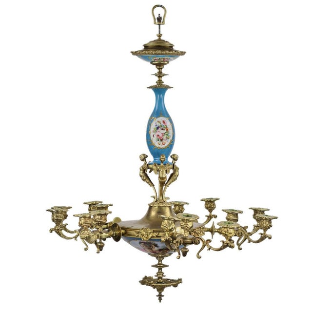 Blue Louis XVI Style Sevres Porcelain Chandelier for 15 Candles For Sale - Image 8 of 8