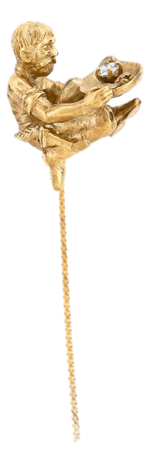 Antique 9k Gold & Diamond Figural Gold Panning Miner Stick Pin