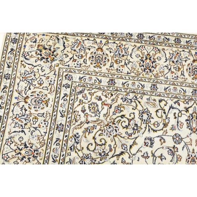 Kashan Rug 8'2'' X 11'7'' Ivory Wool Vintage Traditional Hand-Knotted Carpet For Sale In Philadelphia - Image 6 of 14