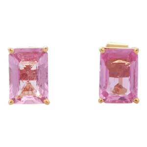 18k Yellow Gold Natural Pink Sapphire Stud Earrings - a Pair