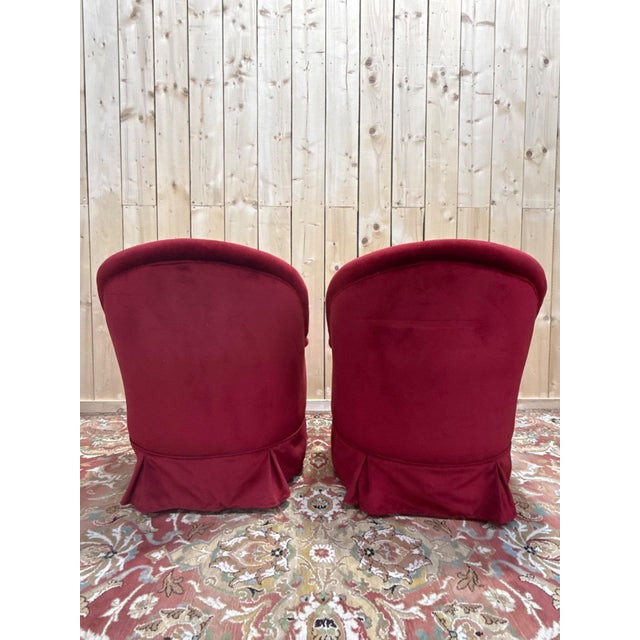 Napoleon III Style Burgundy Velvet Toadstool Lounge Chairs, 1890s, Set of 2 For Sale - Image 4 of 8