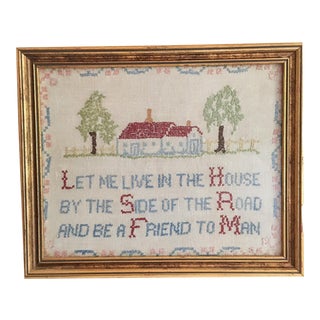1920's Needlepoint Framed House Saying For Sale