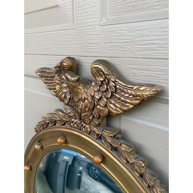 Mid 20th Century American Federal Giltwood Eagle Bullseye Convex Mirror For Sale - Image 4 of 11