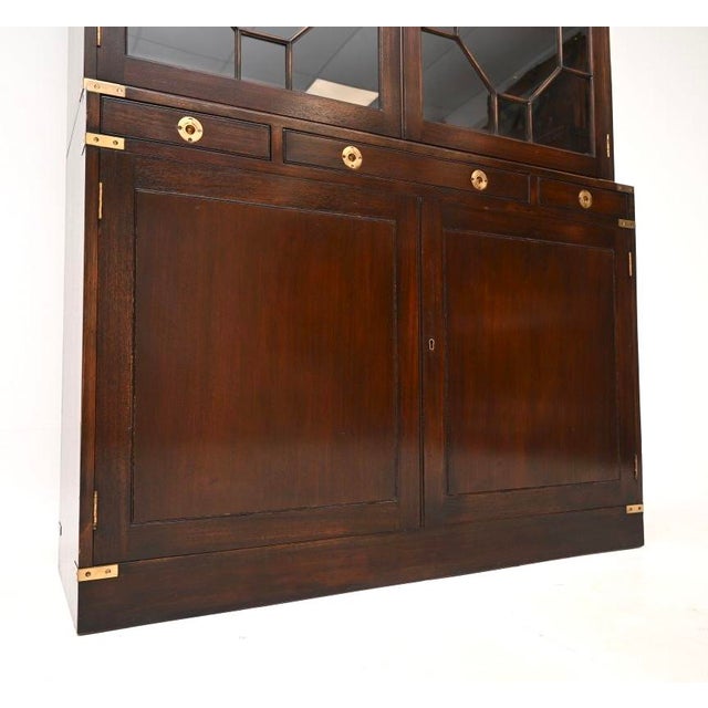 Vintage Military Campaign Bookcase in Wood and Glass, 1950 For Sale - Image 6 of 8